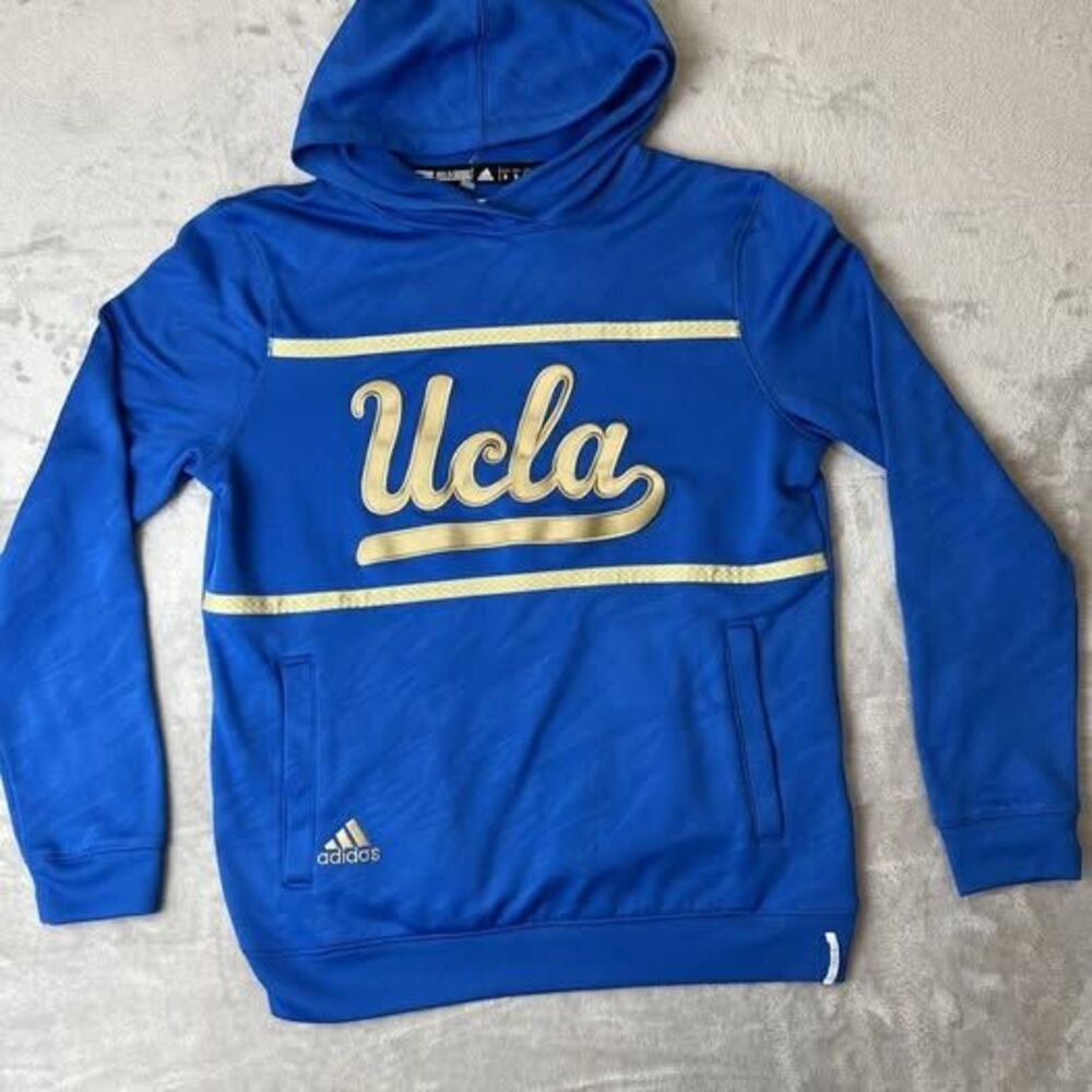 Adidas UCLA Bruins Hoodie Blue Gold Script Logo Men’s Size S Pullover